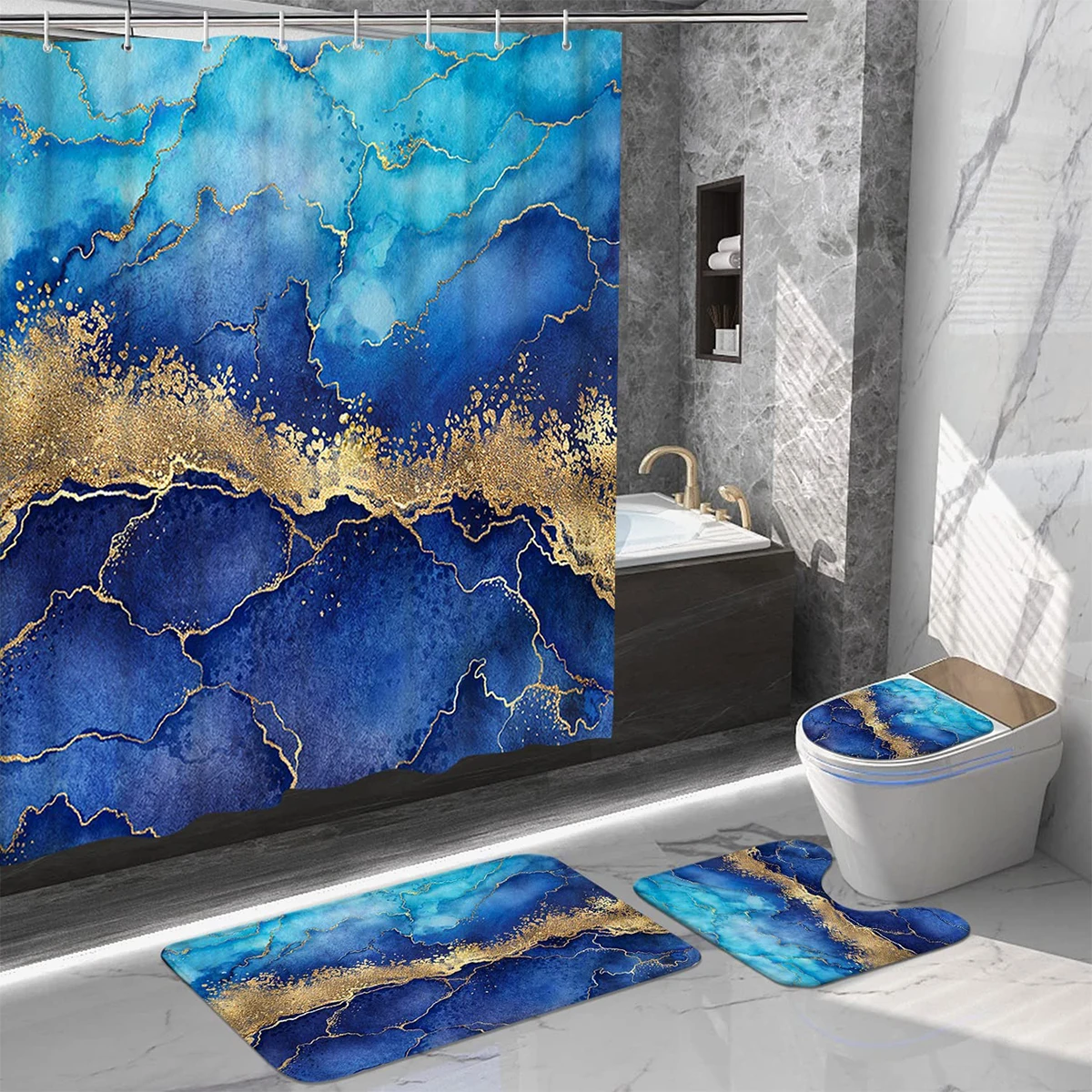 4Pcs Marble Shower Curtain Set with 12 Hooks Bathroom Set with Shower Curtain Rugs U-shaped Carpet and Toilet Lid Cover Bathroom
4Pcs Marble Shower Curtain Set with 12 Hooks Bathroom Set with Shower Curtain Rugs U-shaped Carpet and Toilet Lid Cover Bathroom
