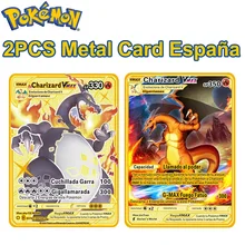 

2pcs Spanish Pokemon Letters Metal Cards Pokémon V VMAX SP Charizard Pikachu Collection Gold Card GX Original Game Kids Toy Gift