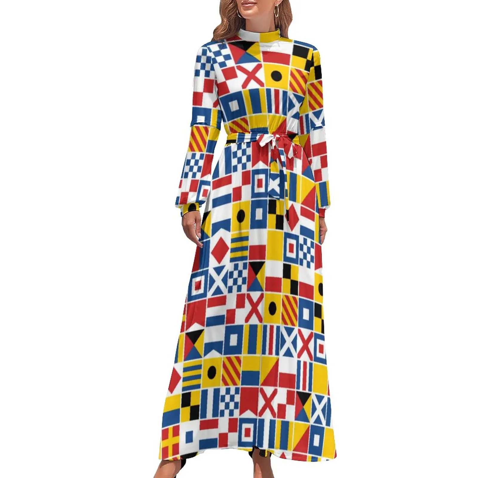 Nautical Signal Dress Colorful Flags Pattern Cute Custom Maxi Dress High Neck Long-Sleeve Aesthetic Beach Long Dresses
Nautical Signal Dress Colorful Flags Pattern Cute Custom Maxi Dress High Neck Long-Sleeve Aesthetic Beach Long Dresses