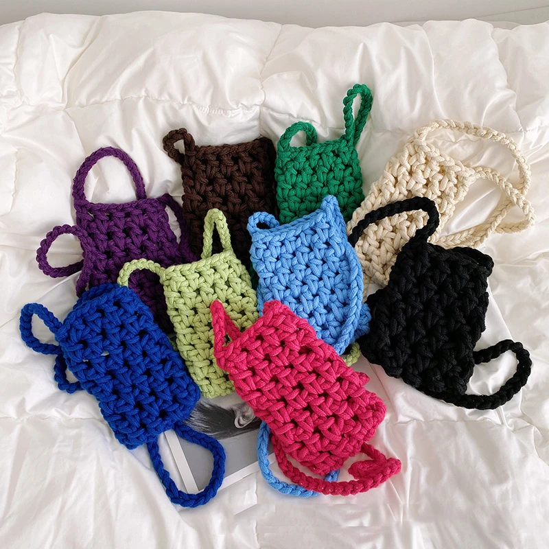 New Candy Color Knitted Mobile Phone Bag Women's Hollow Out Woven Bag Girl Knitting Mini Crossbody Bag Messenger Bag
New Candy Color Knitted Mobile Phone Bag Women's Hollow Out Woven Bag Girl Knitting Mini Crossbody Bag Messenger Bag