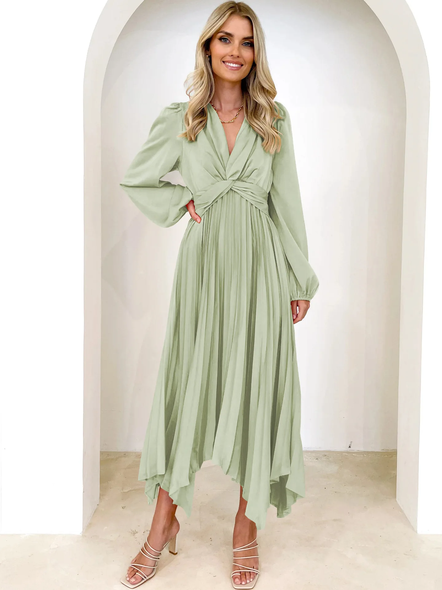 Yojoceli Autum women pleated long midi dress Casual v neck knot satin dress Beach party korean dresses for women
Yojoceli Autum women pleated long midi dress Casual v neck knot satin dress Beach party korean dresses for women
