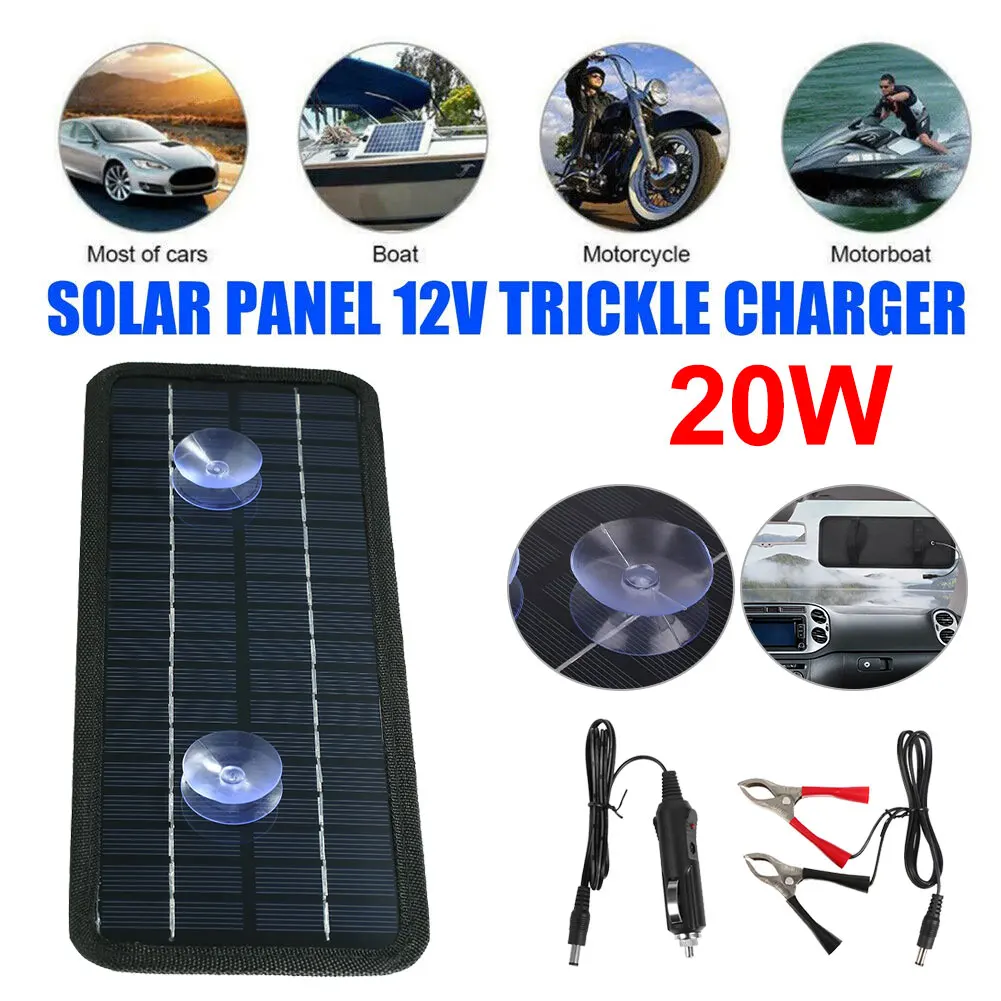 20W Solar Battery Trickle Charger Maintainer 18V Solar Panel Trickle Charging Kit with Suction Cup for Car Motorcycle Boat RV
20W Solar Battery Trickle Charger Maintainer 18V Solar Panel Trickle Charging Kit with Suction Cup for Car Motorcycle Boat RV