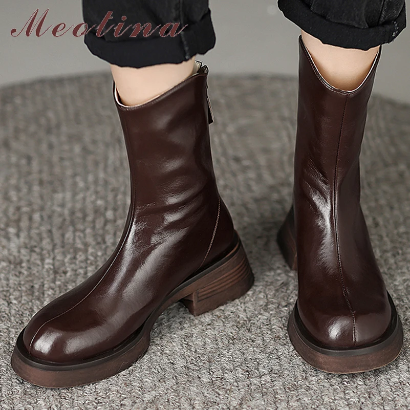 Meotina Women Genuine Leather Ankle Boots Round Toe Platform Block Mid Heel Zipper Ladies Short Boots Autumn Winter Shoes Claret
Meotina Women Genuine Leather Ankle Boots Round Toe Platform Block Mid Heel Zipper Ladies Short Boots Autumn Winter Shoes Claret