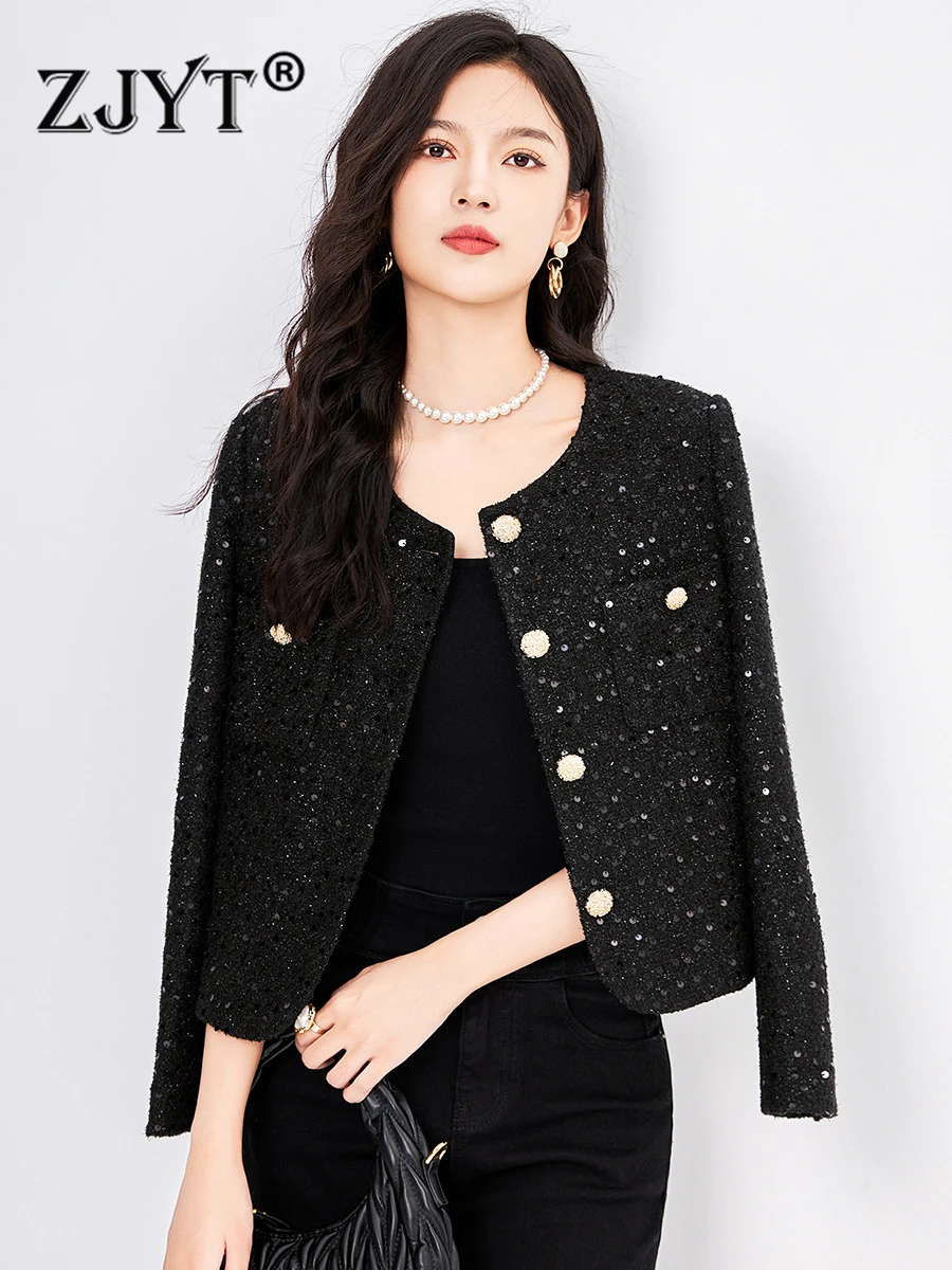 ZJYT Autumn Sequined Black Tweed Woolen Jackets Coats for Women 2023 Single Breasted Office Casual Party Outerwear Veste Femme
ZJYT Autumn Sequined Black Tweed Woolen Jackets Coats for Women 2023 Single Breasted Office Casual Party Outerwear Veste Femme