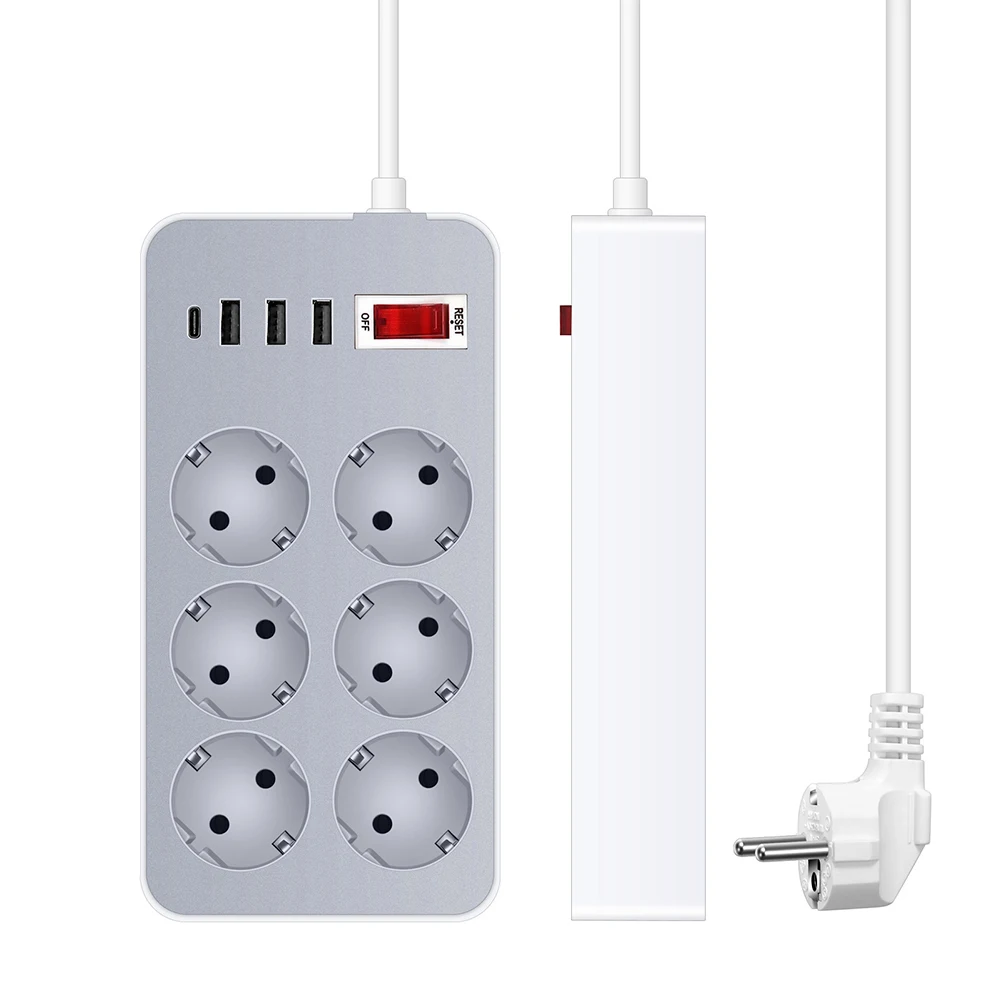 Эффективный сетевой фильтр с 6 отдельно переключаемыми слотами, 3 USB-порта и порт Type-C идеально подходят для зарядки нескольких устройств
Эффективный сетевой фильтр с 6 отдельно переключаемыми слотами, 3 USB-порта и порт Type-C идеально подходят для зарядки нескольких устройств