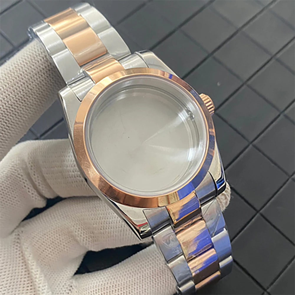 

36mm Oyster Style Perpetual Watch Case Sapphire Glass Cyclops Lens Fluted Bezel Jubilee Strap for NH35/ NH36/ 4R Movement