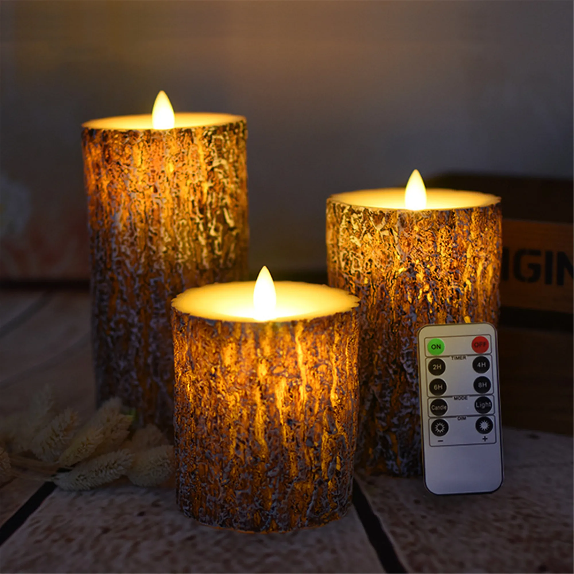 Set of 3 Birch bark Flameless pillar Candle with diameter 3"-Electric Flickering led candle with romote timer-real wax Led Batte
Set of 3 Birch bark Flameless pillar Candle with diameter 3"-Electric Flickering led candle with romote timer-real wax Led Batte