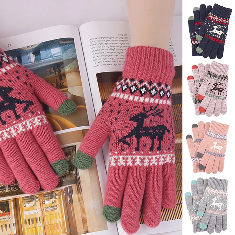 

Red Christmas Elk Glove Women Men Stretch Knit Mittens Non-Slip Elastic Compression Gloves Chic Christmas Gift Luvas 2024 New