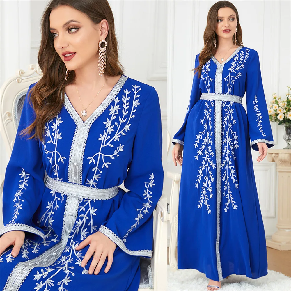 

Embroidery Muslim Women Maxi Dress Dubai Turkey Kaftan Moroccan Robe Party Gown Islamic Jalabiya 2024 Eid Ramadan Caftan Abaya