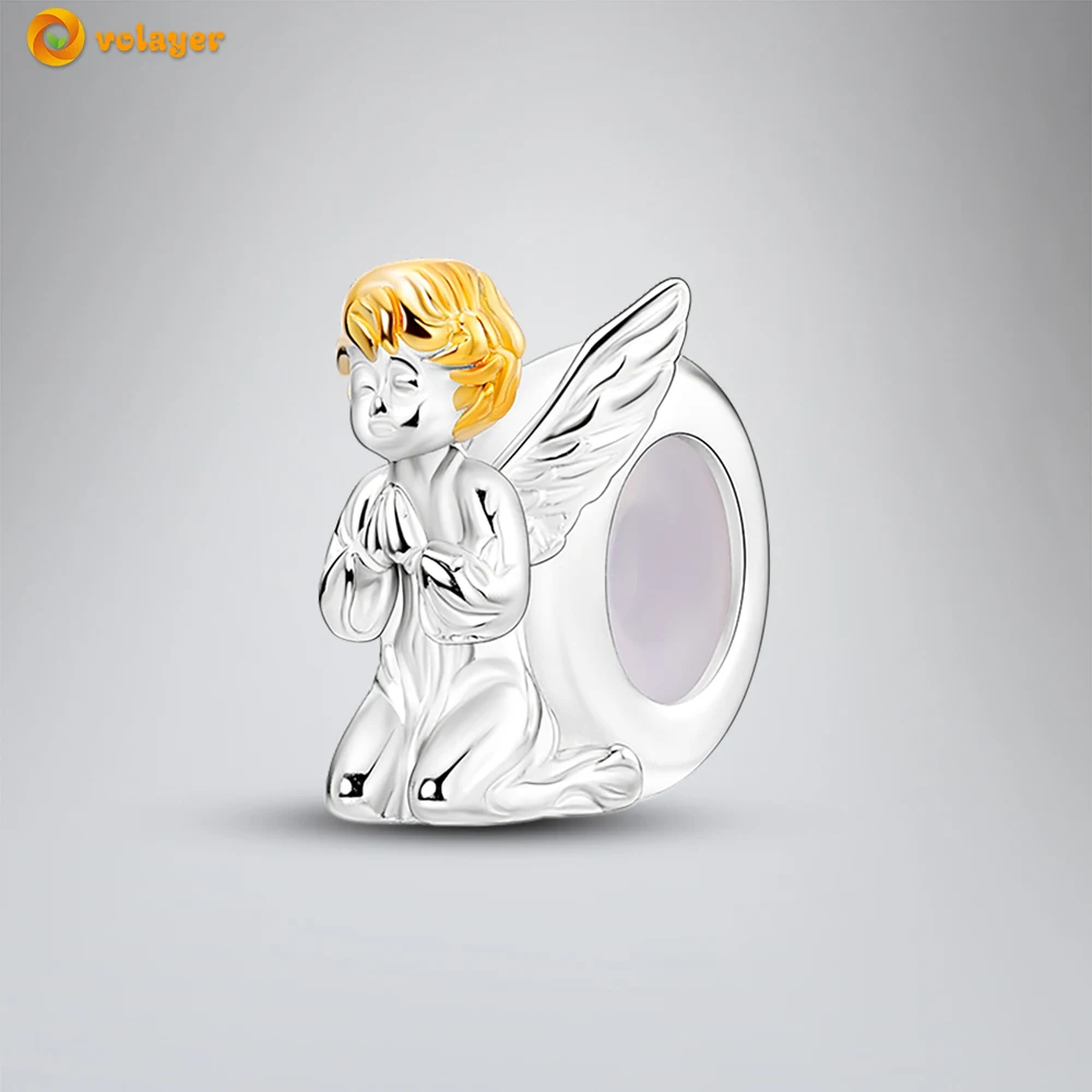 

Volayer 925 Sterling Silver Bead Angel Prayer Charm fit Original Pandora Bracelets for Women Jewelry Free Shipping