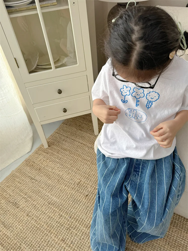 2025 Spring New Children Striped Denim Trousers Baby Boys Casual Pants Toddler Girls Wide Leg Pants Kids Fashion Loose Jeans 15 Sff43be309606481394e872c16bde0657i
