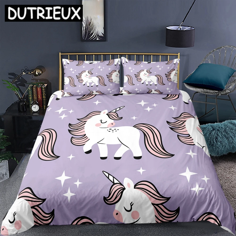 

3D Unicorn Kids Duvet Cover Animal Print Girl Bed Linen With Pillowcase Cartoon Quilt Comforter 2/3 Pcs Home Decor Bedding Sets