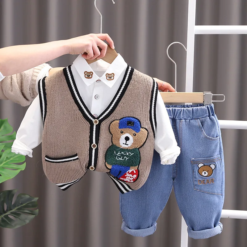 Boys Clothing Sets Spring Autumn Children's Suit Knitted Vest Shirts Jeans 3pcs Party Suit For Baby Girl Denim Pants Tracksuits
Boys Clothing Sets Spring Autumn Children's Suit Knitted Vest Shirts Jeans 3pcs Party Suit For Baby Girl Denim Pants Tracksuits