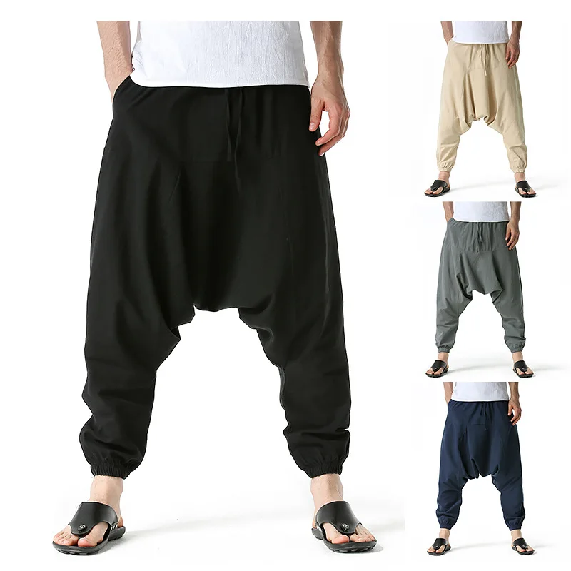 

Men Casual Cotton Harem Pants Bohemian Style Joggers Woman Yoga Vintage Baggy Trousers Sarouel Homme Hippy Hose HK01