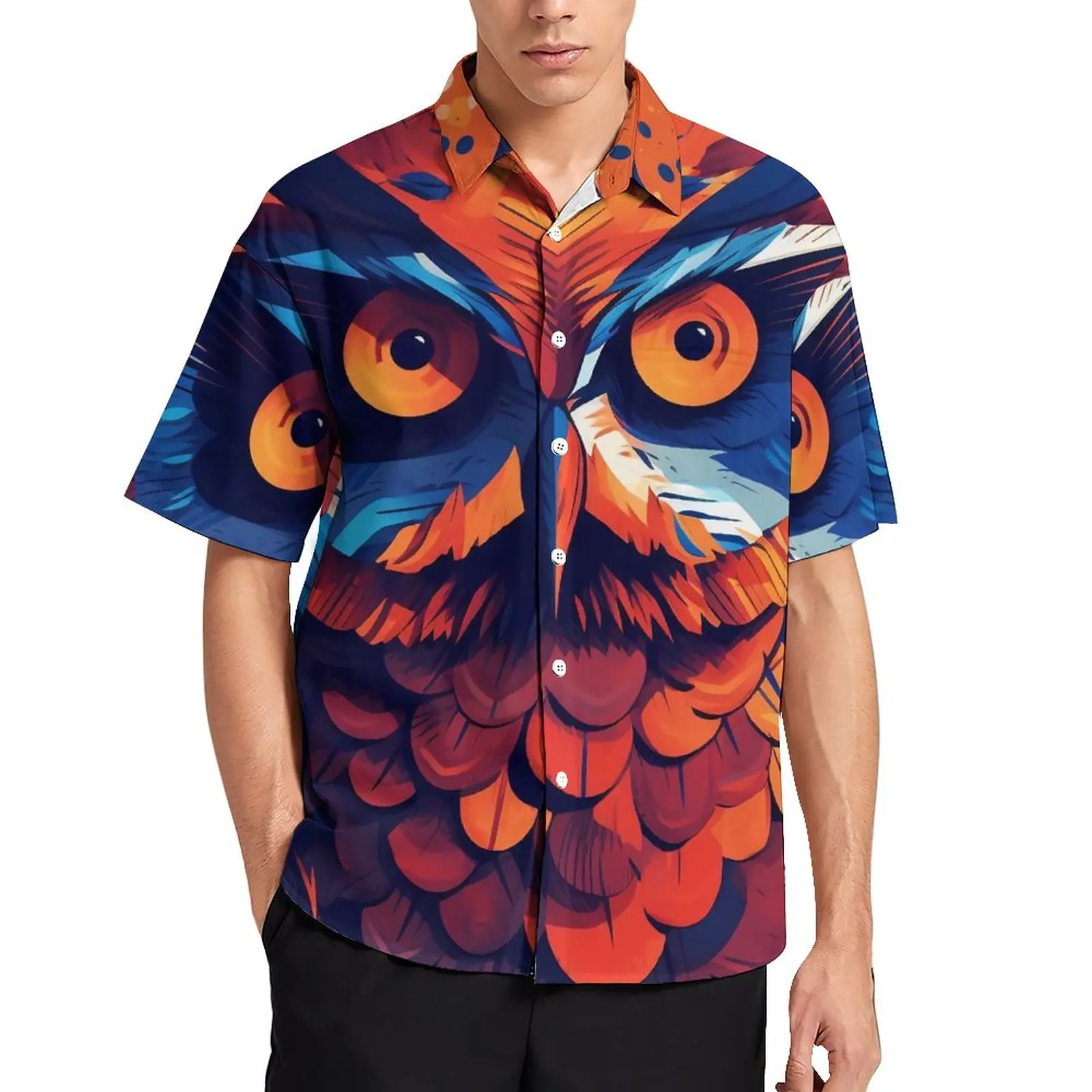 

Owl Vacation Social Colored Cartoon Harajuku Art Hawaii Casual Short Sleeve Shirts Vintage Blouses Design Clothes Big Size Y2k
