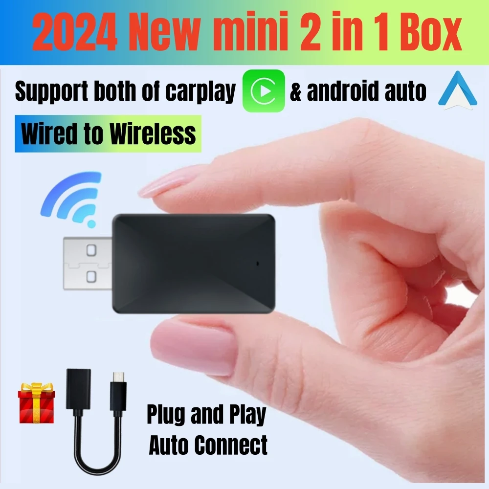 

Auto Parts 2 in 1 MINI Box wireless CarPlay Android Auto Car Adapter USB Plug and Play for VW Hyundai Jeep Havel Kia Volvo Audi