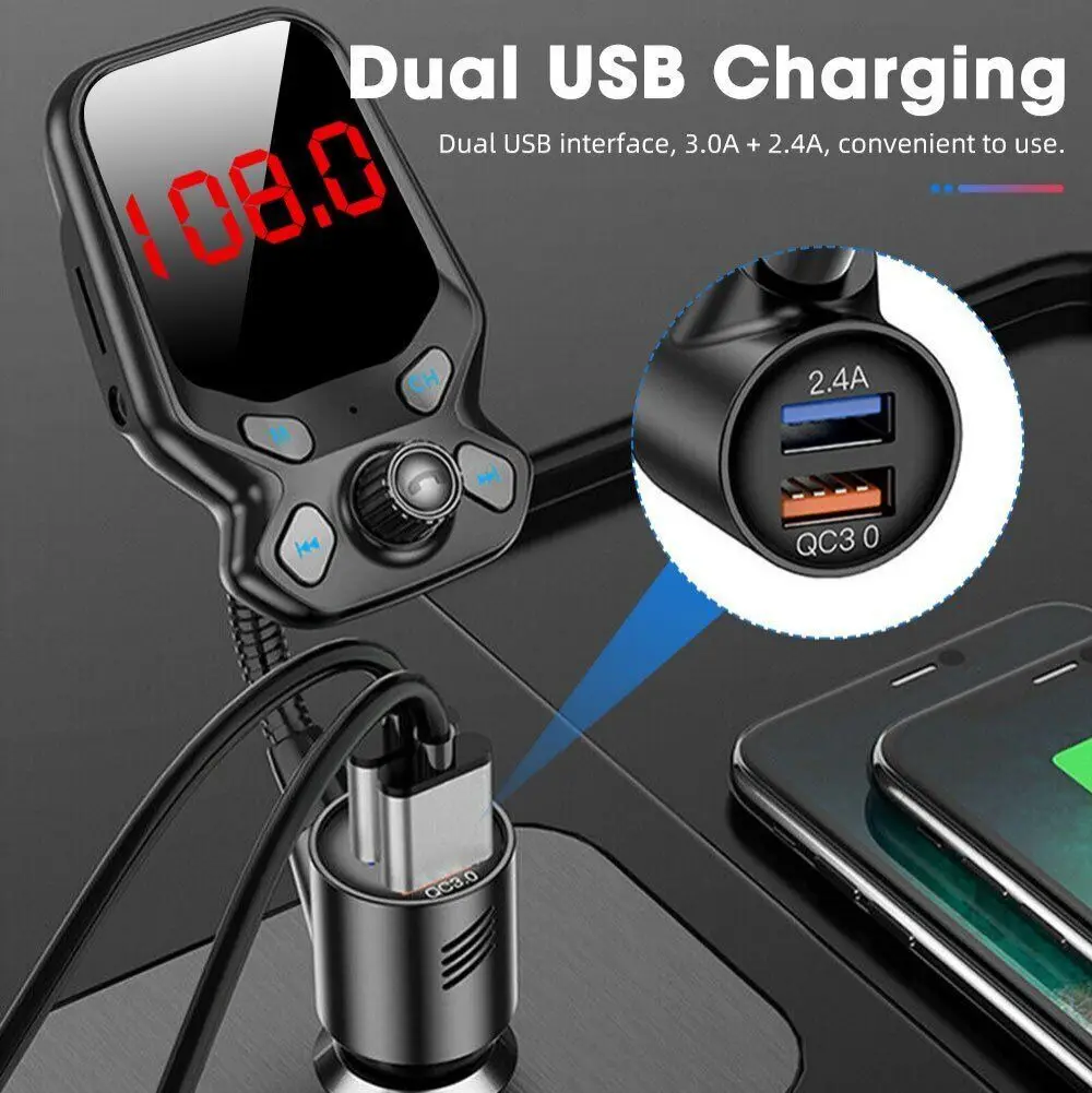 

1x Vehicle 1.8inch Bluetooth5.0 Handsfree Car Kit FM Transmitter USB Charge Wireless Car FM Transmitter MP3 Player Radio Adapter
