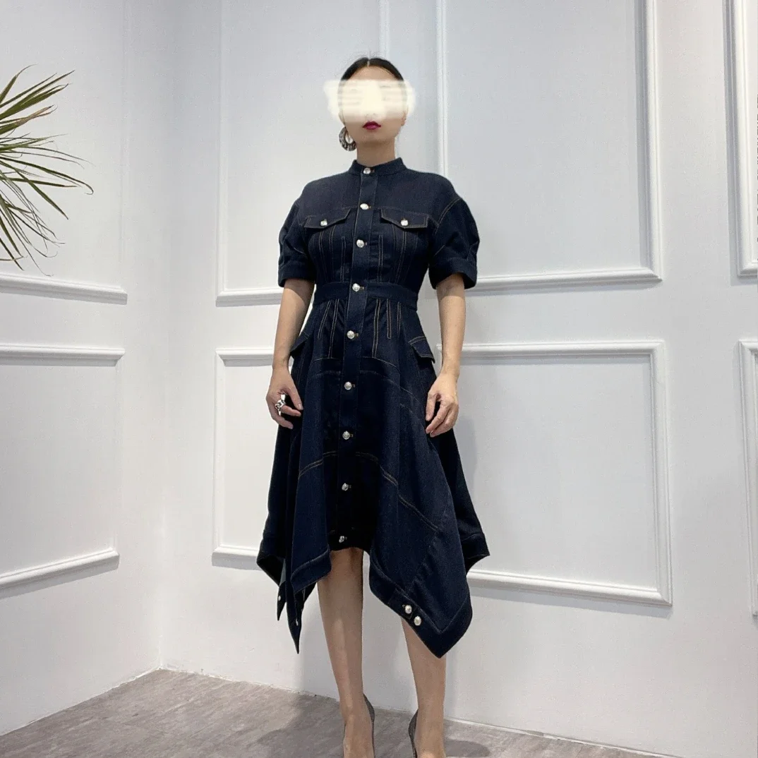 Vintage Dark Blue Denim Cotton Midi Dresses Women 2022 New High Quality Slim Fit Asymmetric Hem Front Pockets Ladies Clothing
Vintage Dark Blue Denim Cotton Midi Dresses Women 2022 New High Quality Slim Fit Asymmetric Hem Front Pockets Ladies Clothing