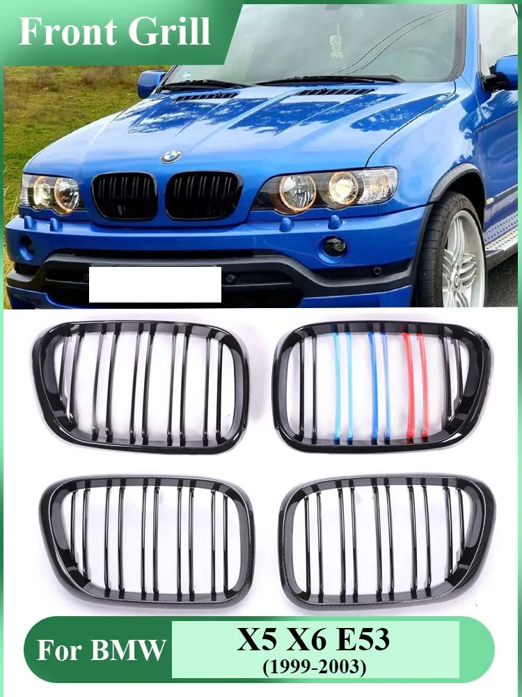 For BMW E53 X5 X6 1999-2004 M-Tri Color Front Bumper Kidney Grille Car Styling Double Slat Carbon Fiber Gloss Black Grills
For BMW E53 X5 X6 1999-2004 M-Tri Color Front Bumper Kidney Grille Car Styling Double Slat Carbon Fiber Gloss Black Grills