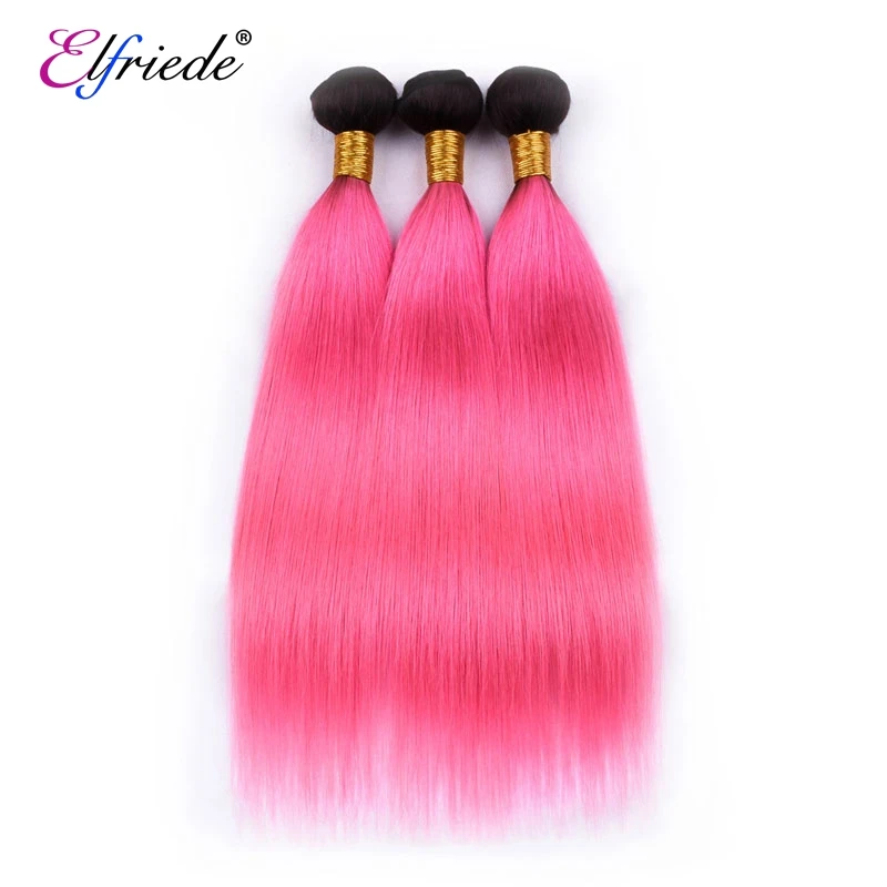 

Elfriede T1B/Pink Straight Ombre Colored Human Hair Bundles Brazilian Human Hair Extensions 3/4 Bundles Deals Sew-in Hair Weaves