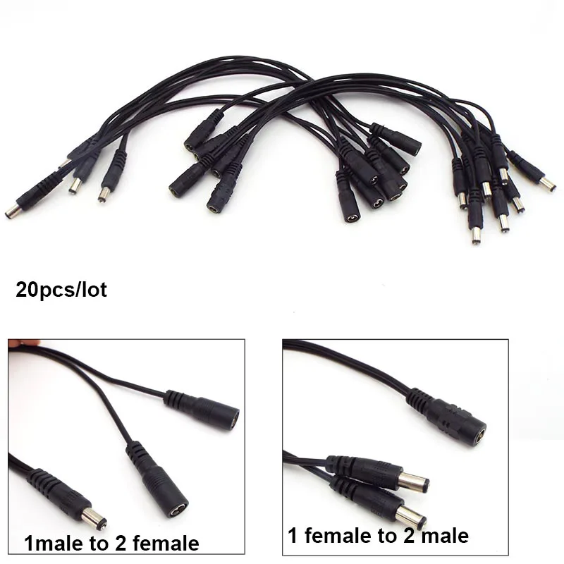 

20 шт. 2-сторонний 1 штекер постоянного тока на 2 штекера разъем питания разделитель кабель адаптера 5,5x2,1 штекер УДЛИНИТЕЛЬ шнур оптом p1