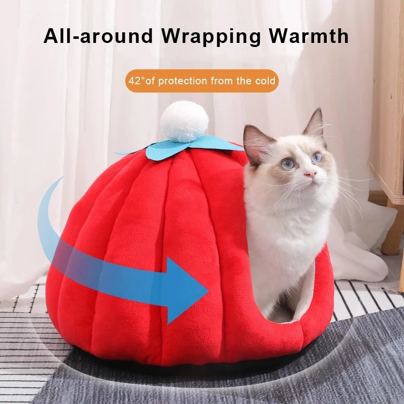 

Cat Bed Winter Warm Soft Cat House Non Slip Cartoon Pumpkin Shape Cats Nest Indoor Pet Sleeping Bed For Kitten Dogs Pet Supplies