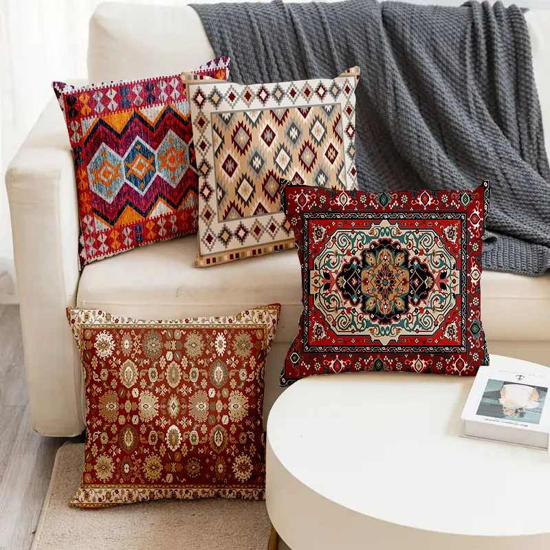 

Bohemia Style Geometric Pattern Printed Soft Square Pillowslip Linen Blend Cushion Cover Pillowcase Living Room Home Decor