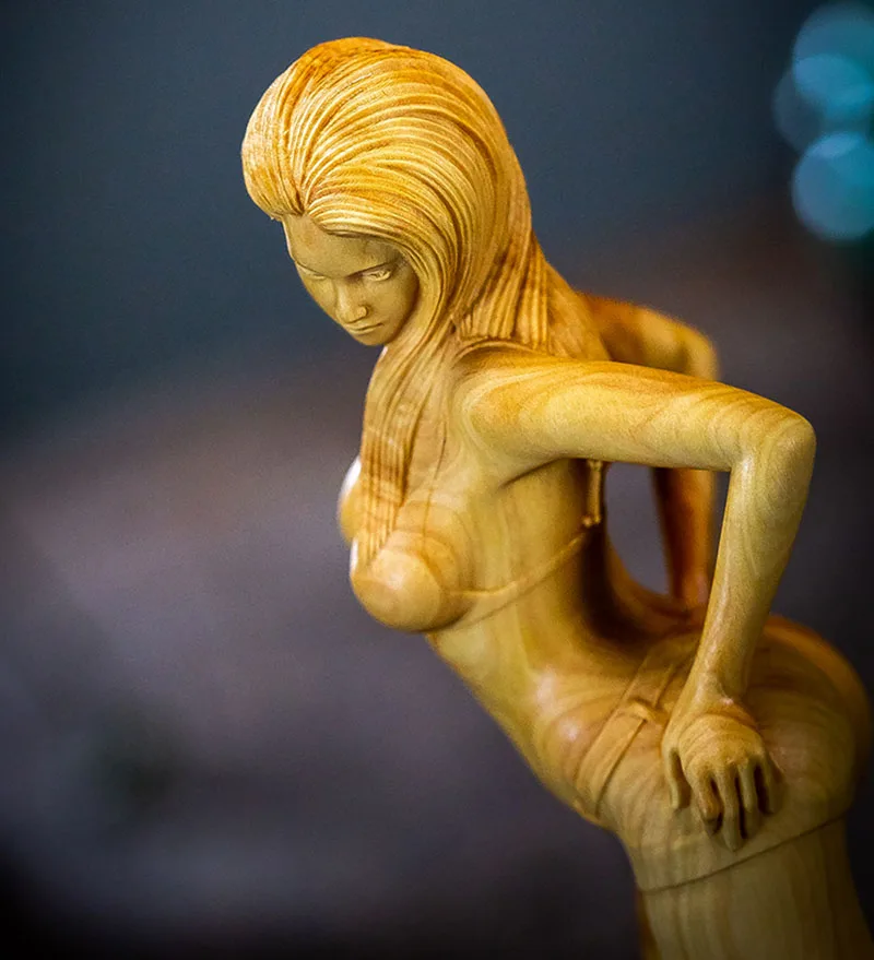 

XS495-21,8 см красивая модель, скульптура из бокса, фэн-шуй, резьба по дереву, красивая девушка, статуя, коллекционные украшения