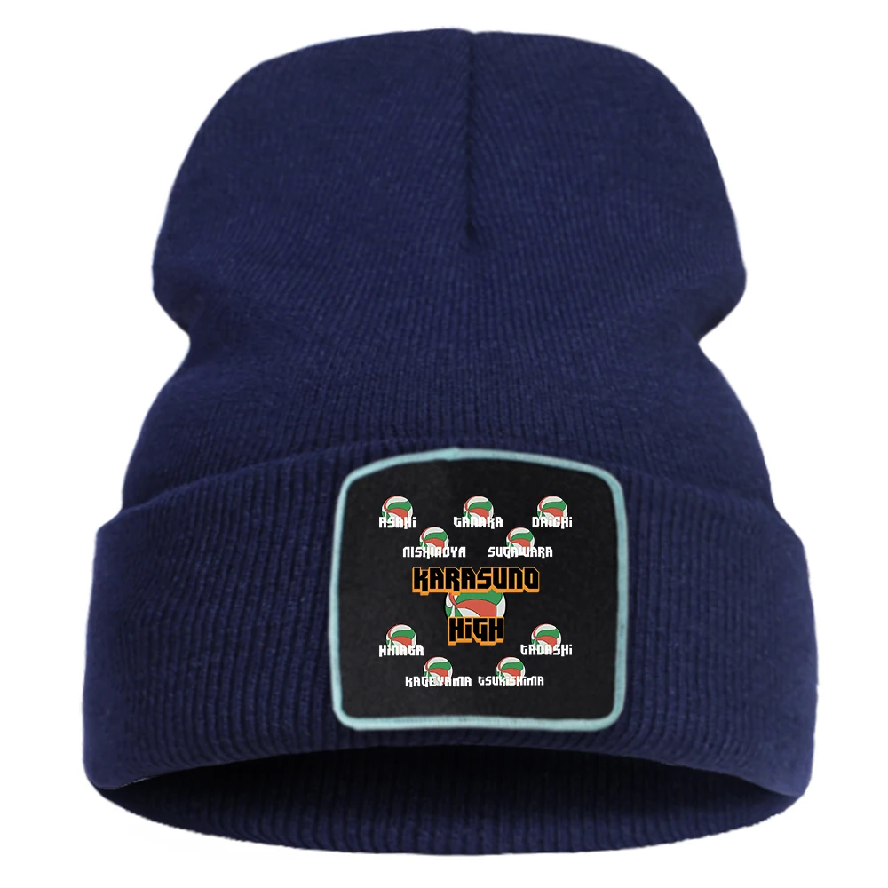 

Flexible Skullies Unisex Hats Thick Soft Casual Knitted Cap Winter Warm Hat Haikyuu Karasuno High Team Printed Beanie Caps