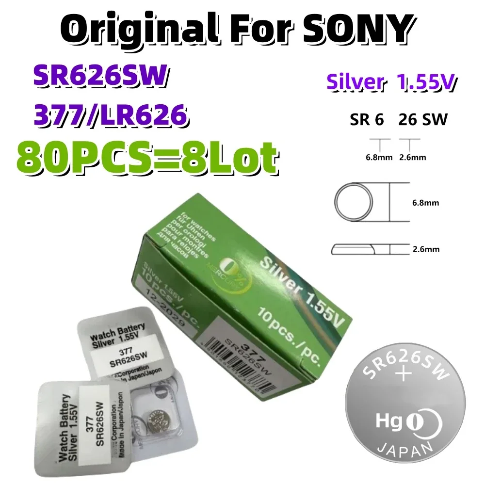 

80PCS Original For SONY SR626SW LR626 AG4 1.55V Batteries LR66 377 377A Alkaline Battery Watch Toys Car Remote Coin Cell