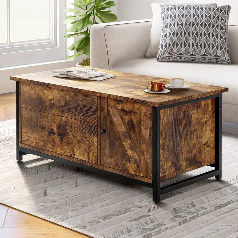 

41.7" Lift Top Coffee Table With Storage Drawer& Hidden Compartment Barn Door Cabinet Center Sofa Console Table Furniture Tables