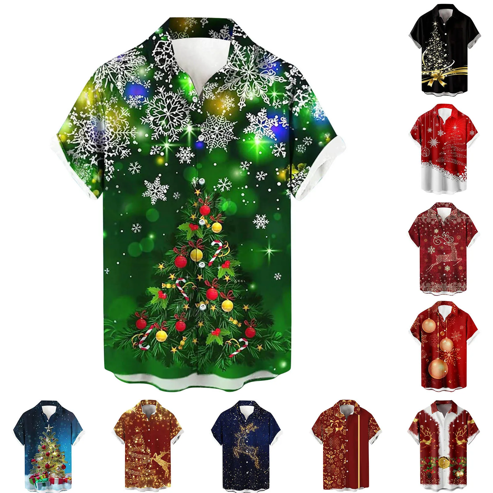 

Mens Christmas Santa Digital 3D Printing Short Sleeve Lapel Button Shirt Top Men's Clothes Geometric Camisas De Hombre