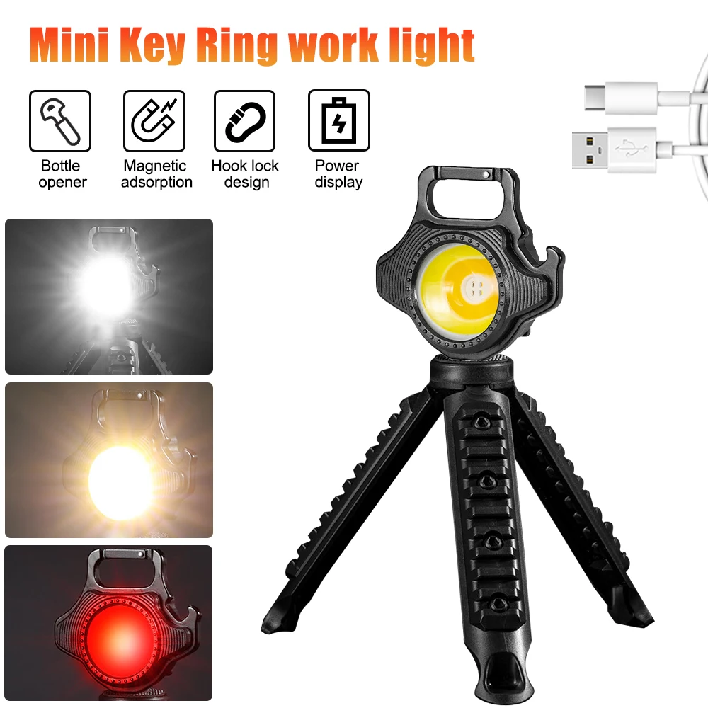 Mini LED Flashlight Key Chain Work Light USB Rechargeable 6-Mode 3 Colors Cob Outdoor Camping Small Emergency Light With Tripod
Mini LED Flashlight Key Chain Work Light USB Rechargeable 6-Mode 3 Colors Cob Outdoor Camping Small Emergency Light With Tripod