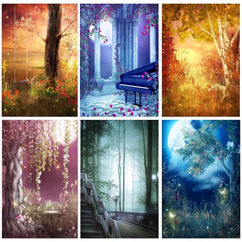 

Photorealistic Fabric Dream Forest Castle Fairy Tale Children Photography Backdrops Prop Photo Background 2158 TTW-04