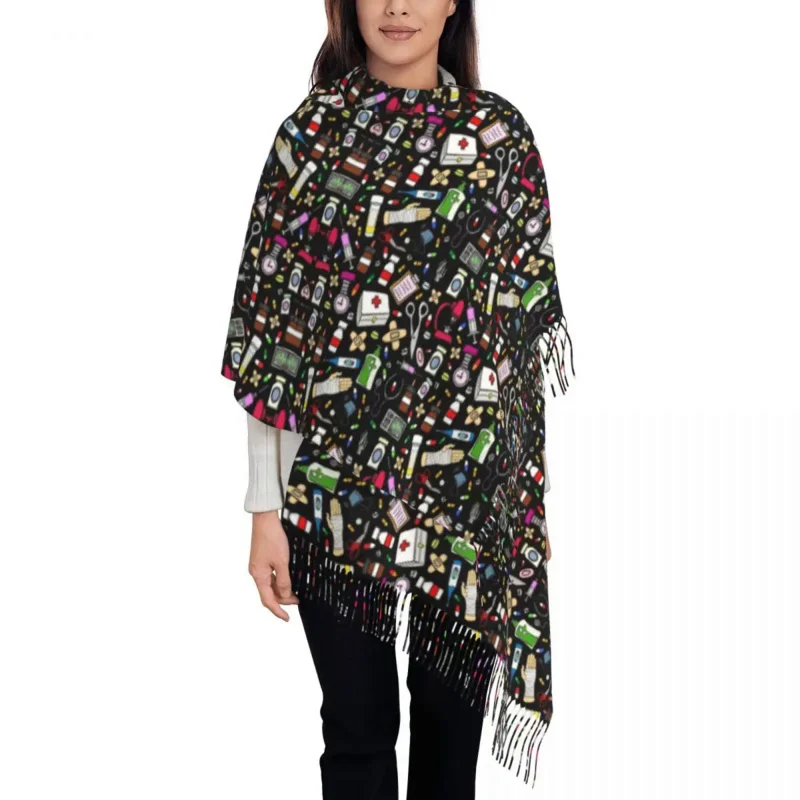Nurse Pattern On Black Scarf Women Fashion Winter Shawl Wraps Nursing Tassel Wraps
Nurse Pattern On Black Scarf Women Fashion Winter Shawl Wraps Nursing Tassel Wraps
