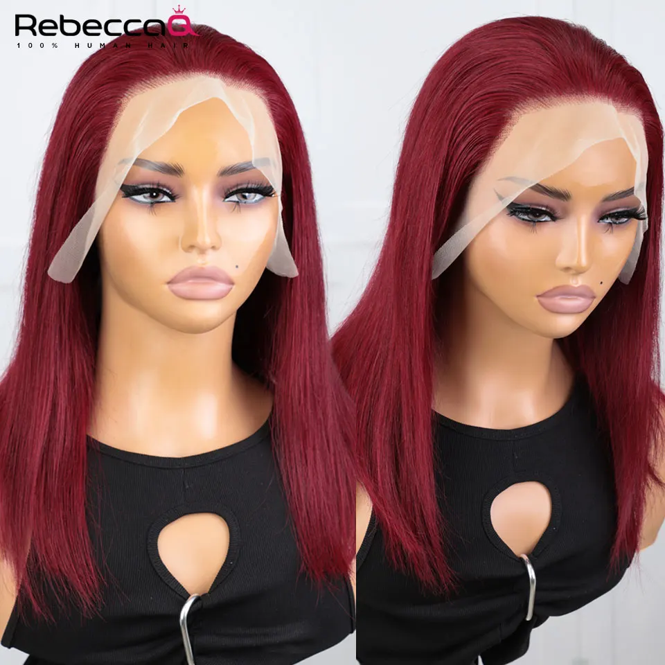 

Red bob Human Hair 13x4 Lace Frontal Wigs For Women Preplucked Remy Hair Lace Front Wigs 99J Blond Glueless Wigs Bleached Knots