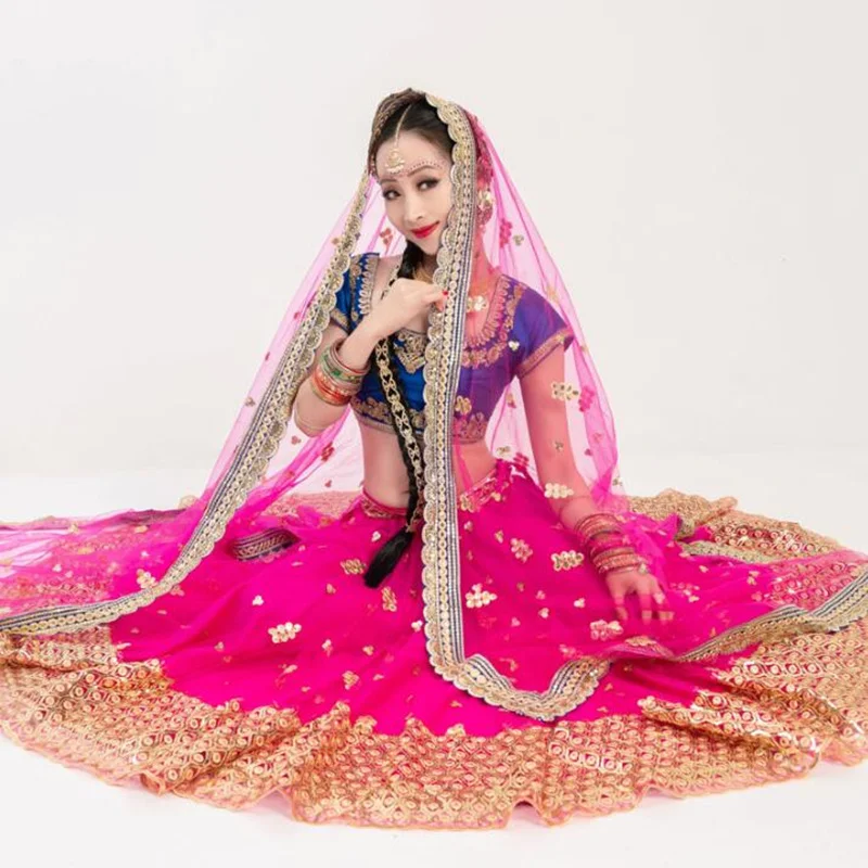 

New India Women's Dance Performance Costume Beautiful Shooting Embroidery Set Sari Lehenga Choli Anna