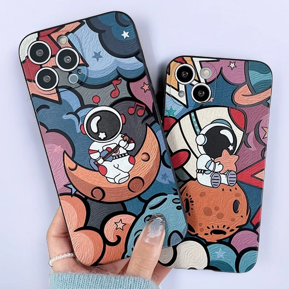 

Cartoon Cute Planet Astronaut Silicon Case For iPhone 14 11 Pro Max 13 12 Mini XS XR X 8 Plus Soft Bumper Shockproof Back Cover