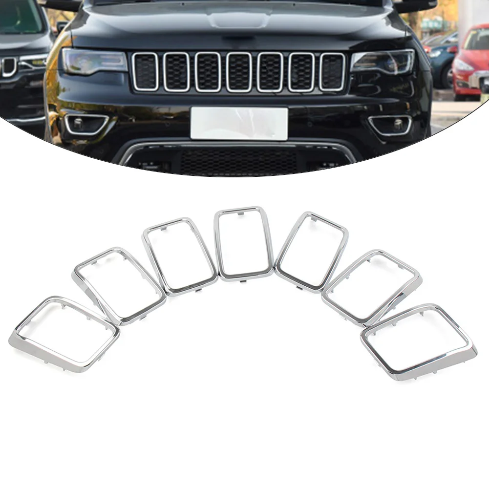 

7 Pcs Chrome Front Grille Cover Grill Ring Inserts Frame Trims Kit For 2017-2021 Jeep Grand Cherokee Car Accessories