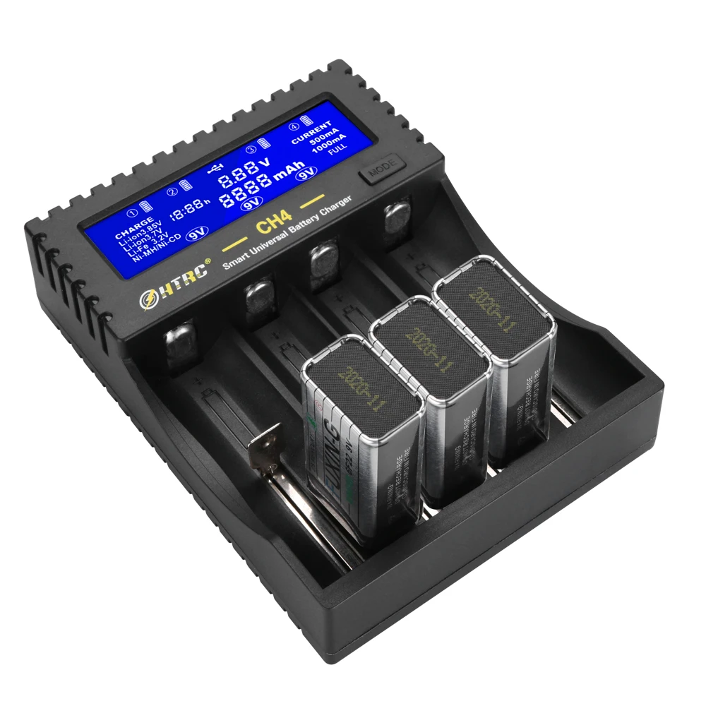 

HTRC 4 Slots Battery Charger LCD Smart Charger for Li-ion Li-fe Ni-MH Ni-CD AA/AAA/26650/6F22/16340/9V 18650 Battery Charger