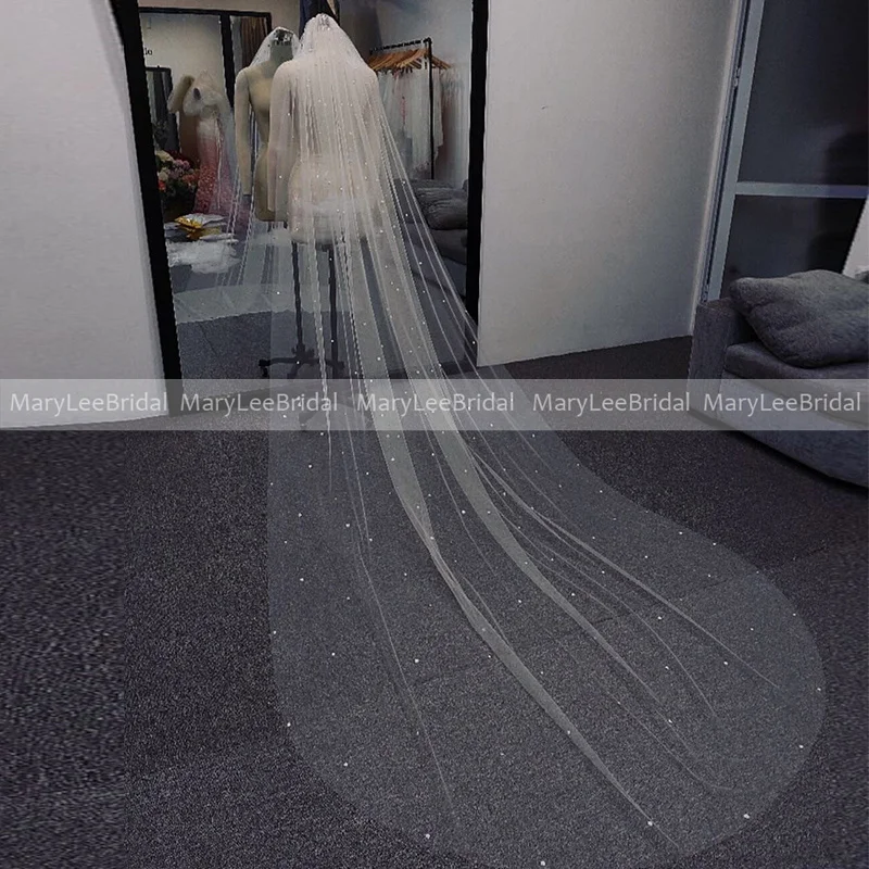 

Simple One Layer Ivory Pearls Tulle Bridal Veil 2024 Long Wedding Veil with Metal Comb 1 Tier Soft Cathedral Bride Veils 3m*1.5m