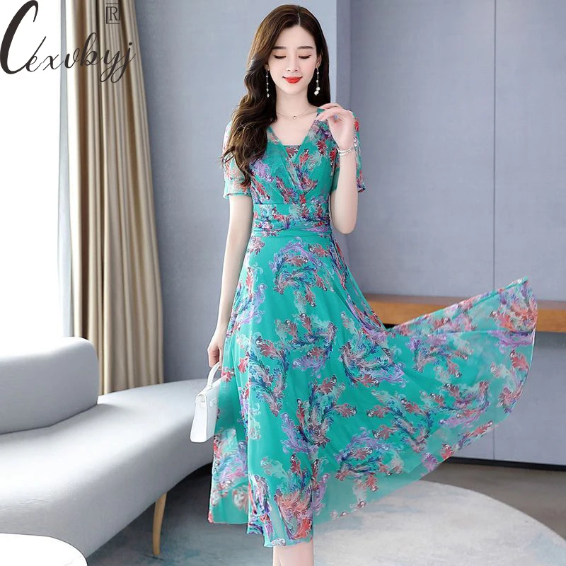 Print Dress For Women Elegant V-Neck Floral Chiffon Dress 2023 Summer Korean Loose Short Sleeve Midi Dress Boho Beach Vestidos
Print Dress For Women Elegant V-Neck Floral Chiffon Dress 2023 Summer Korean Loose Short Sleeve Midi Dress Boho Beach Vestidos