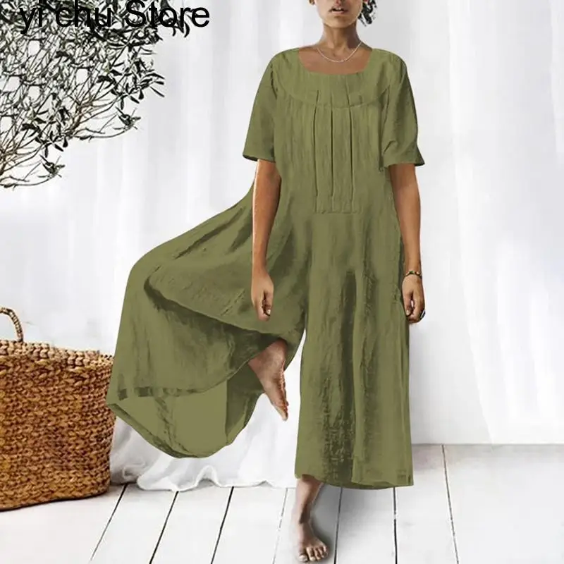 New Women Cotton Linen O Neck Jumpsuit Vintage Female Overalls Summer Causal Loose Wide-Leg Pant Elegant Half Sleeve OL Romper
New Women Cotton Linen O Neck Jumpsuit Vintage Female Overalls Summer Causal Loose Wide-Leg Pant Elegant Half Sleeve OL Romper