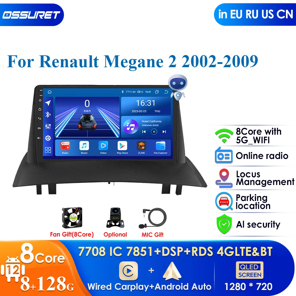 

Carplay 4G 7862 QLED Screen 2din Android Autoradio for Renault Megane 2 2002 - 2009 Car Radio Multimedia Video Player GPS Stereo