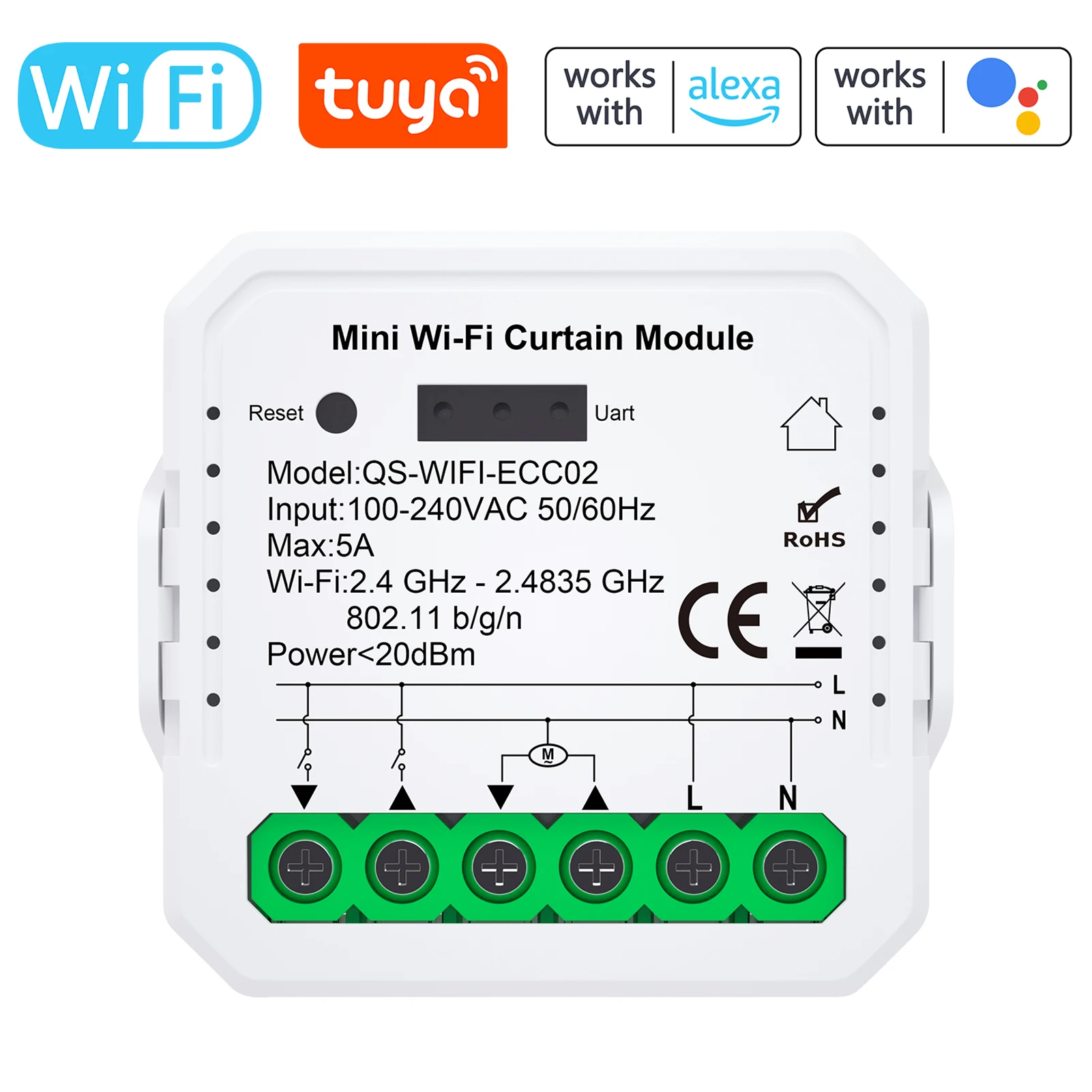 QS-Zigbee/Wifi-ECC02 Tuya ZigBee/WiFi Curtain Switch Module for Roller Shutter Blinds Motor Smart Home Google Home Alexa Control
QS-Zigbee/Wifi-ECC02 Tuya ZigBee/WiFi Curtain Switch Module for Roller Shutter Blinds Motor Smart Home Google Home Alexa Control