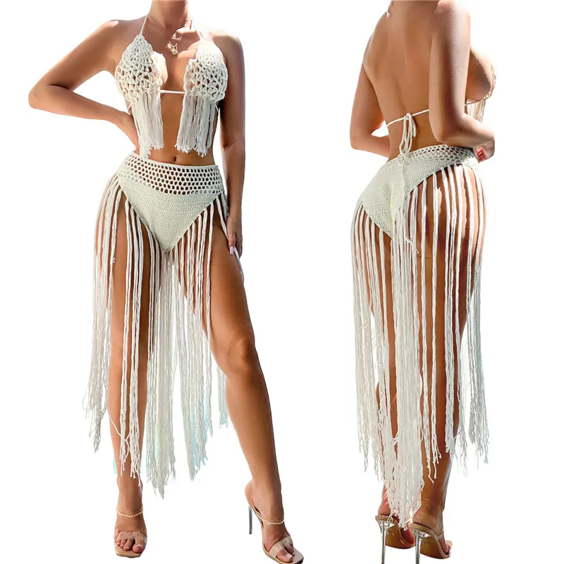 Women's Two Piece Beach Outfits Knitted Crochet Tassel Bra + Bottom Cover Up Set Swimsuit Swimming Bikini Set Swimming Swimwear
Women's Two Piece Beach Outfits Knitted Crochet Tassel Bra + Bottom Cover Up Set Swimsuit Swimming Bikini Set Swimming Swimwear