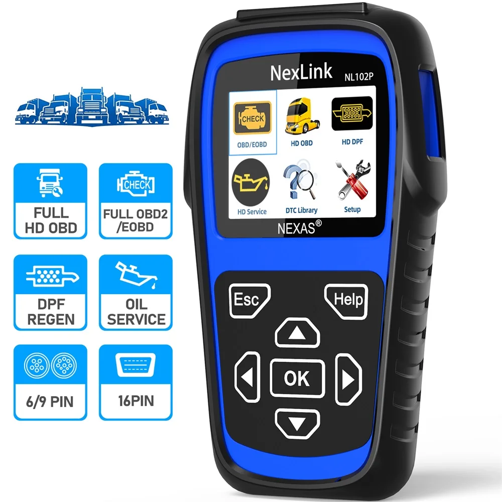 

NEXAS NL102P Heavy Duty Diagnostic Tool For Car and Truck OBD2 Scanner Professional Code Reader DPF Oil Reset for Volvo Iveco