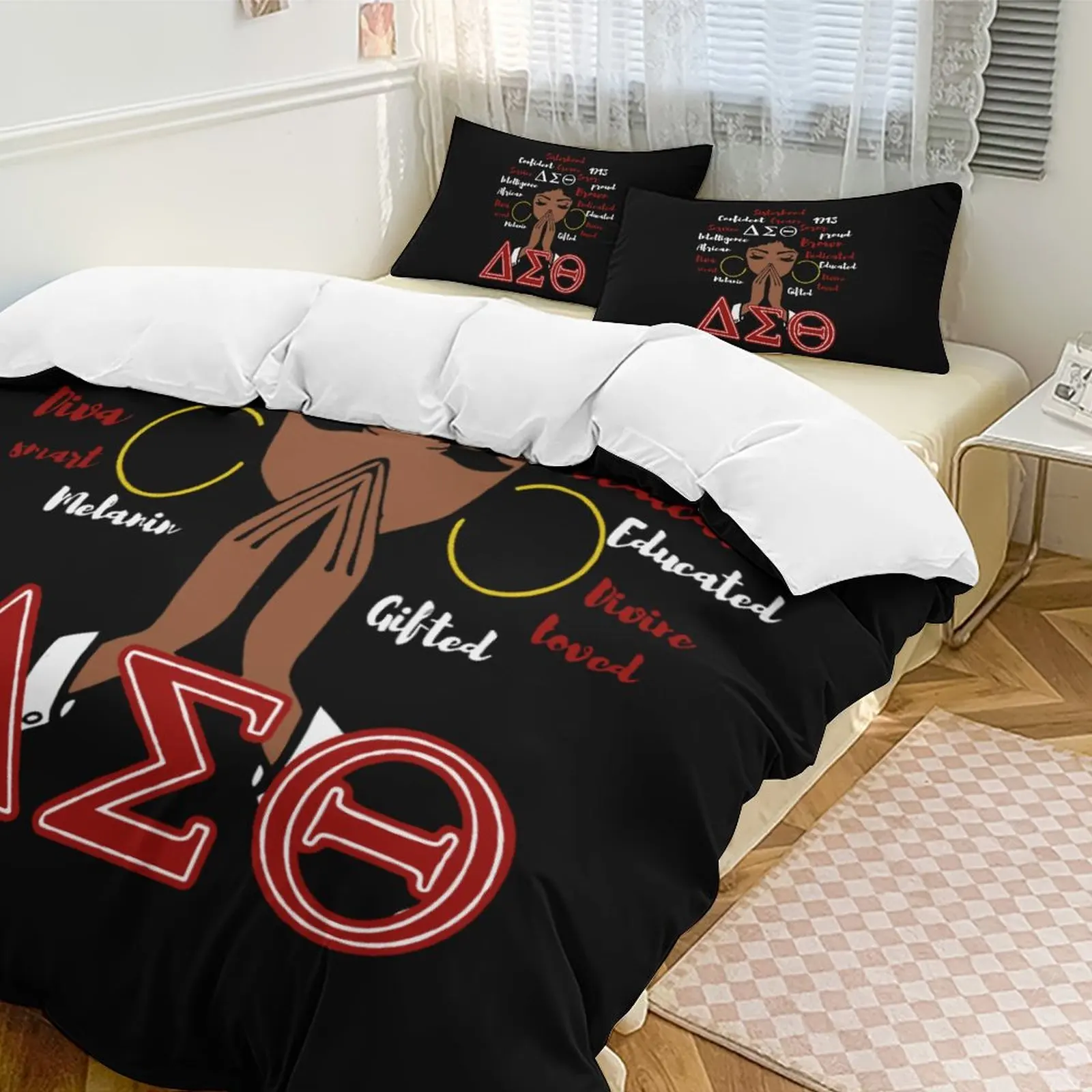

Комплект постельного белья Delta Sorority Sigma Theta DST для мальчиков и девочек, двуспальный, размер Queen, пододеяльник, наволочка, кровать для детей и взрослых, домашний текстиль