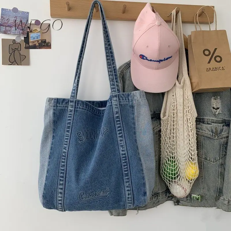 Denim Travel Tote Bag Large Bag New Trendy Women's Retro Small Fresh Blue Shoulder Leisure Shopping Bags
Denim Travel Tote Bag Large Bag New Trendy Women's Retro Small Fresh Blue Shoulder Leisure Shopping Bags