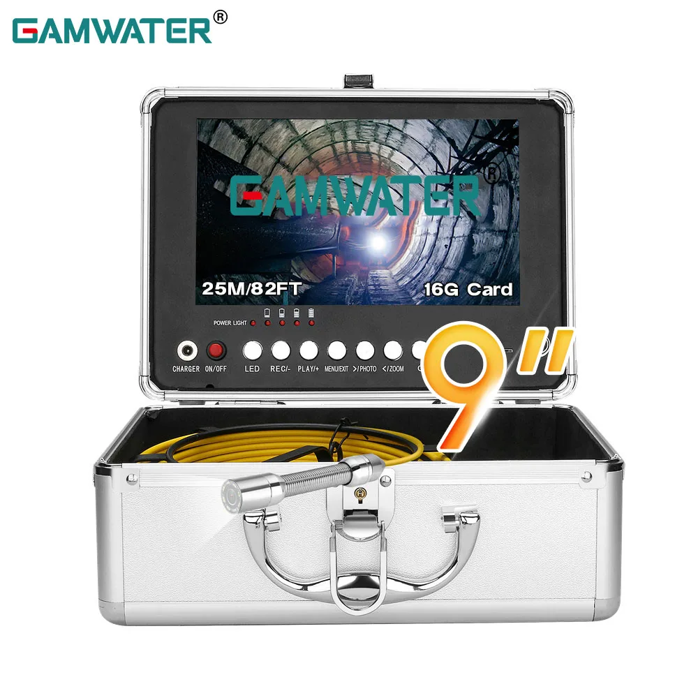 

Камера для обследования канализационной трубы GAMWATER 17 мм с видеорегистратором, 16 ГБ, TF-карта, 9-дюймовый монитор, AHD 720P, 25 м, камера для слива канализации